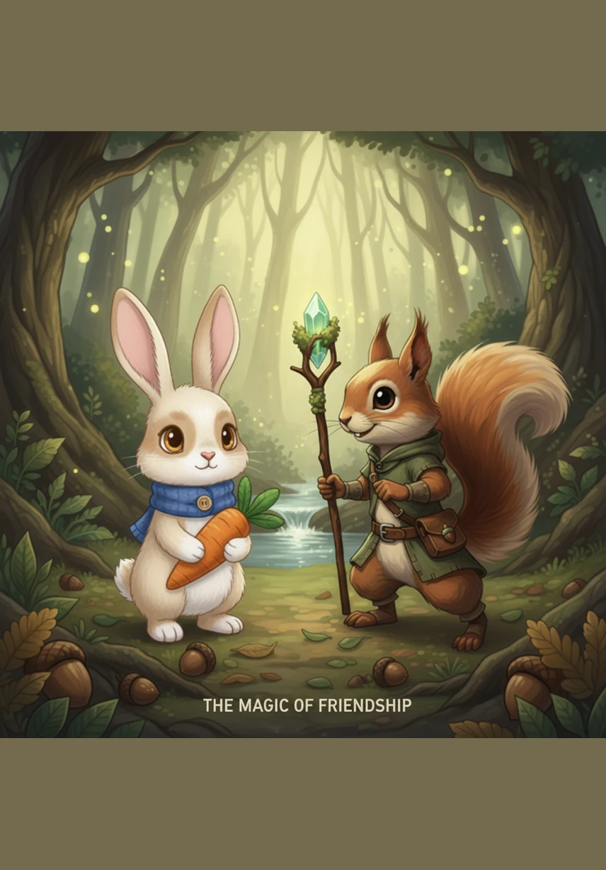 Benny's anger melts away as he watches the chipmunks' tails wag with excitement while they enjoy their unexpected feast. Their tiny cheers of joy fill the air, making Benny realize how much his acorns meant to those who had nothing.