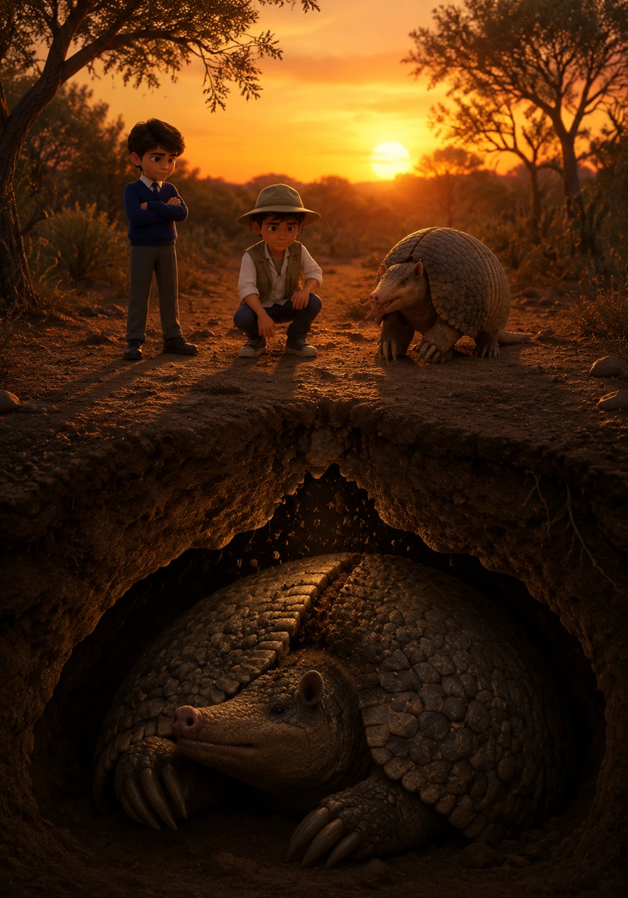 The sun goes down over the dry forest of the Gran Chaco. The earth is warm, and the trees cast long, quiet shadows. Deep under the ground, a massive creature begins to wake up.
