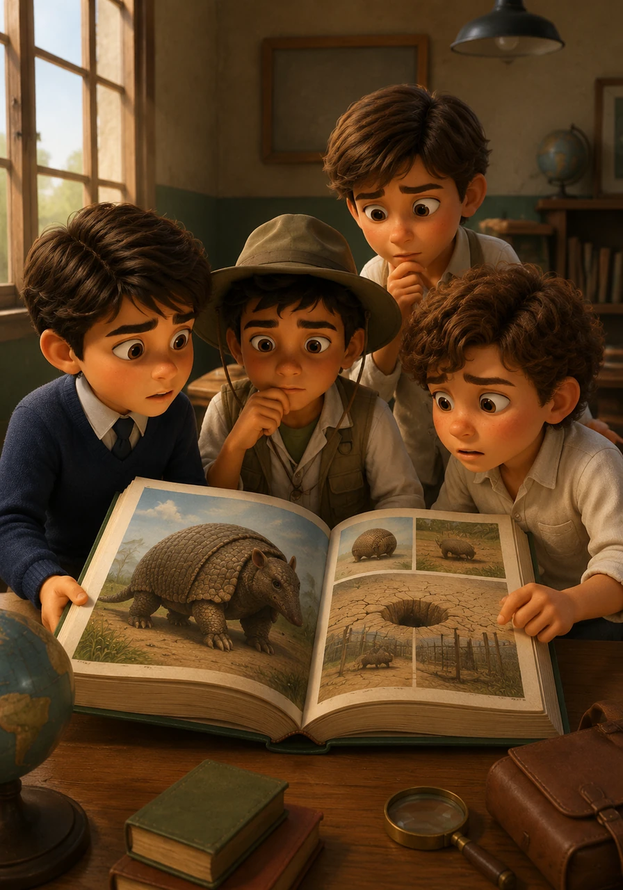 Far away in a small school, four friends named Francisco, Dante, Franco, and Felix read a book about Tato. They learn that the giant armadillo is vulnerable and in great danger of disappearing forever. The boys decide they must help.