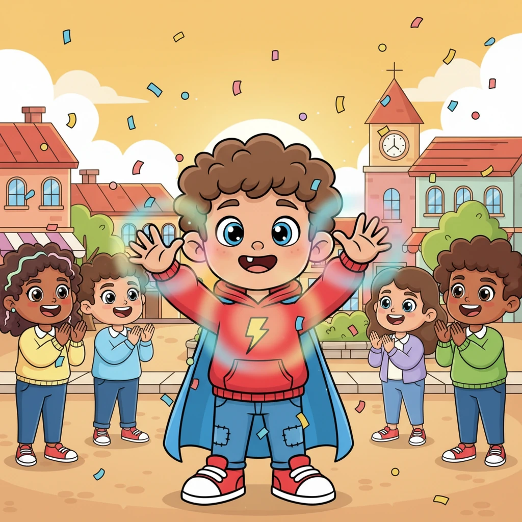 The town erupted in cheers, celebrating Leo not just for his amazing powers, but for his kind heart and quick thinking. He felt a warm glow of happiness, knowing he had made a real difference in his community. Everyone wanted to thank their new, friendly hero.