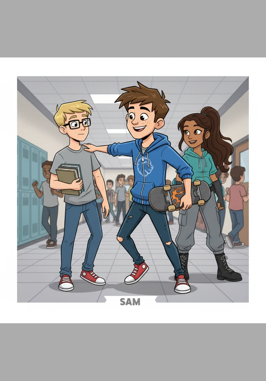 Leo is a vibrant eighth-grader who moves through the school hallways like a whirlwind of energy. He loves being around people and often shows his excitement with a quick pat on the back or a friendly nudge to his classmates.