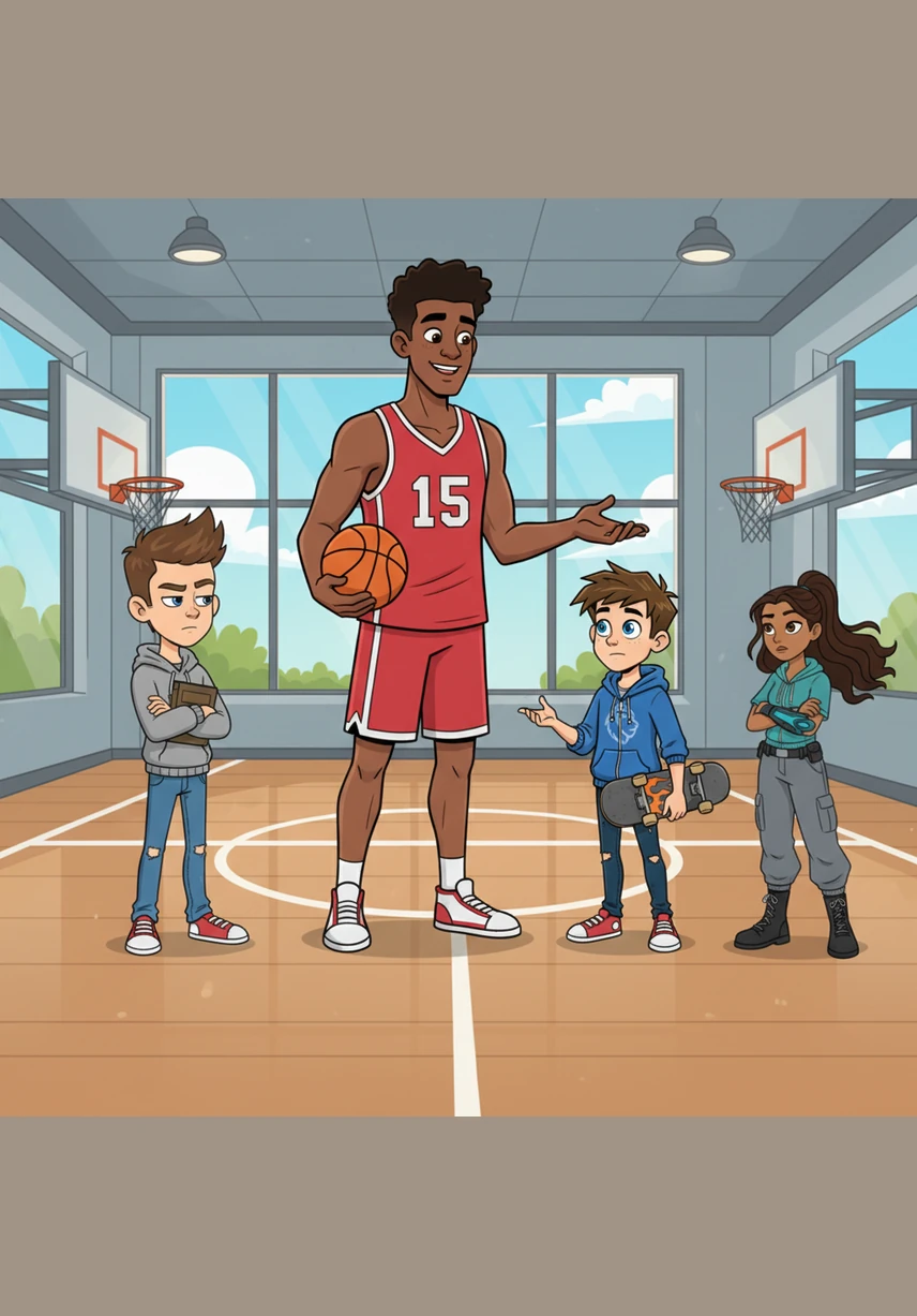 Leo talks to his basketball coach, who explains that every person has an invisible bubble around them that represents their personal space. The coach emphasizes that asking for permission or reading body language is the highest form of respect you can show a friend.