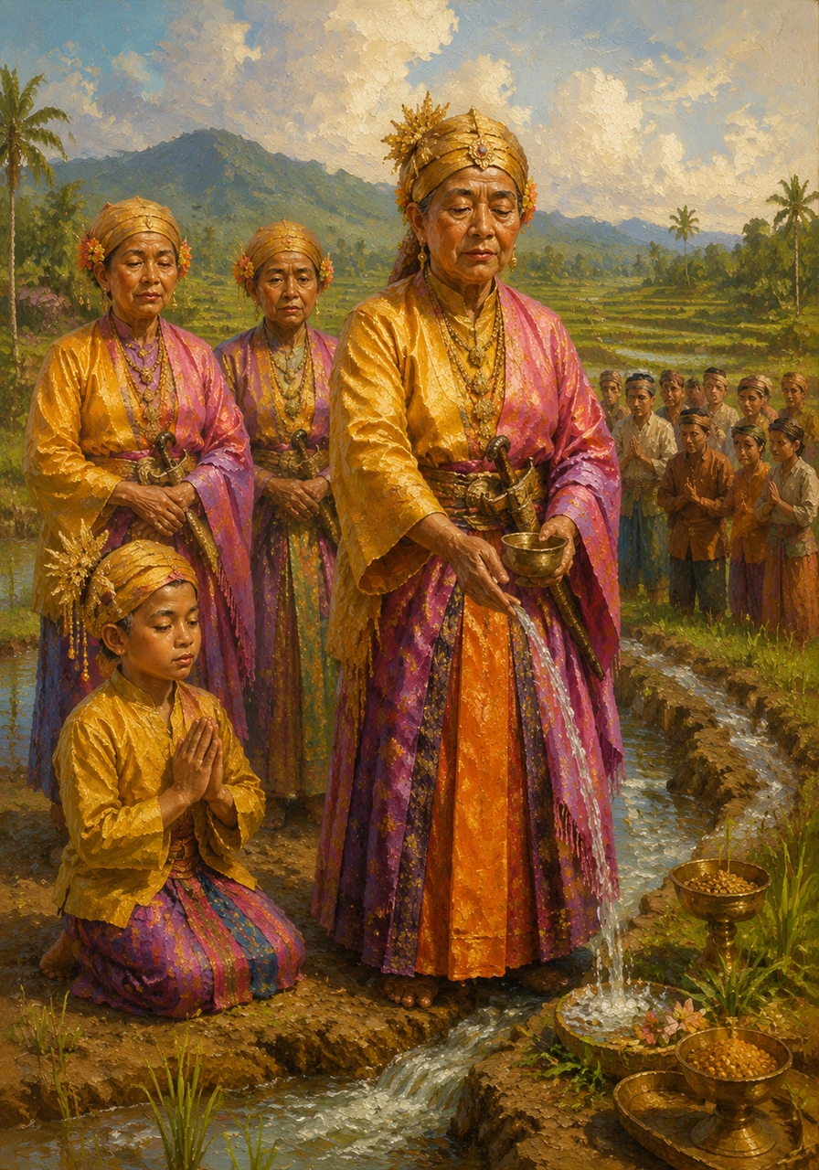 Kini dikenal sebagai Puang Matowa, ia memimpin ritual Mappalili di tengah hamparan sawah yang luas untuk memulai musim tanam. Doa-doanya mengalir bersama air irigasi, memohon kesuburan tanah agar seluruh rakyat mendapatkan hasil panen yang melimpah.