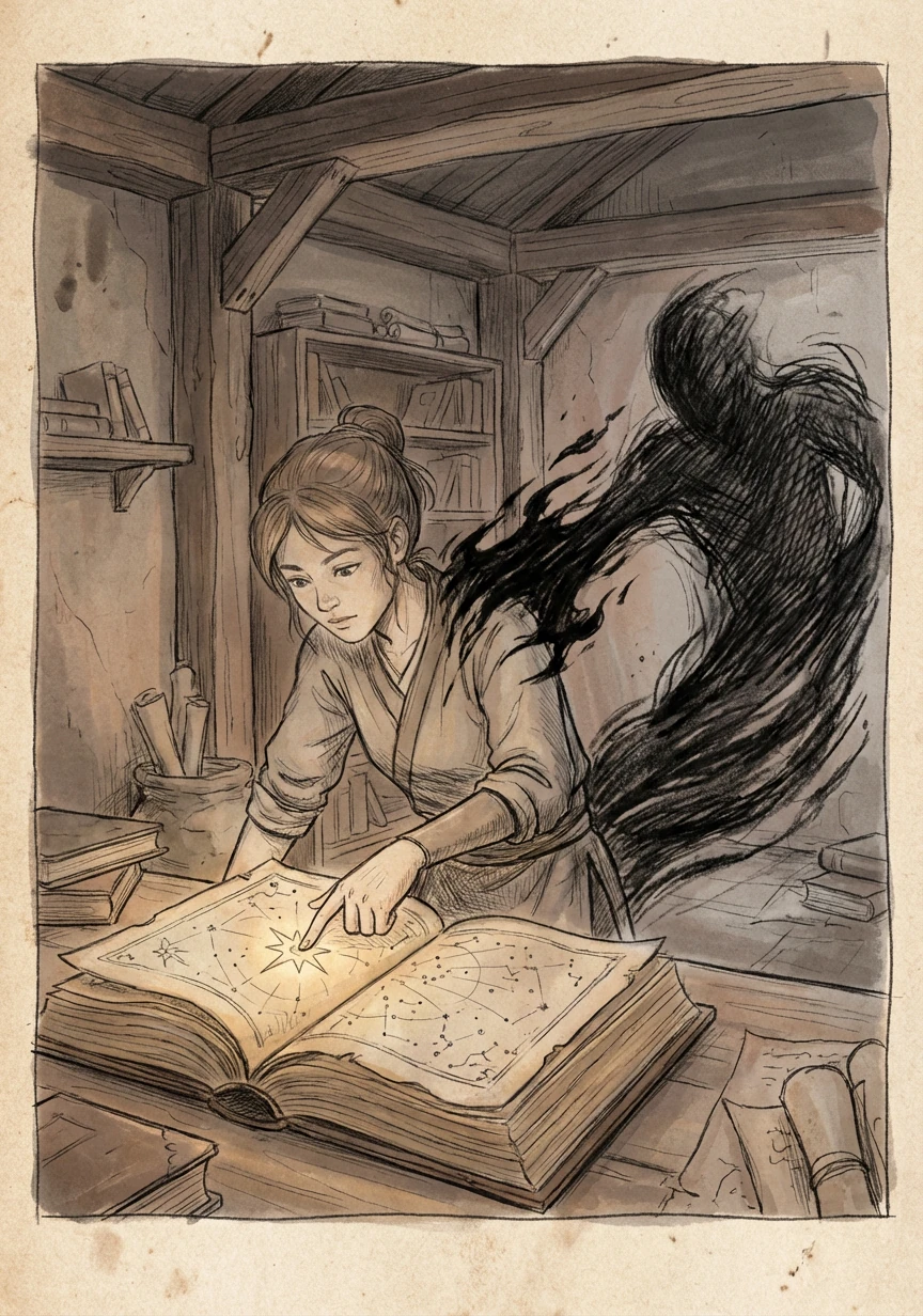 苏瑶翻到古籍关键页的指尖刚触到星图最亮的星辰，黑影便甩出一道黑焰直扑她后背。