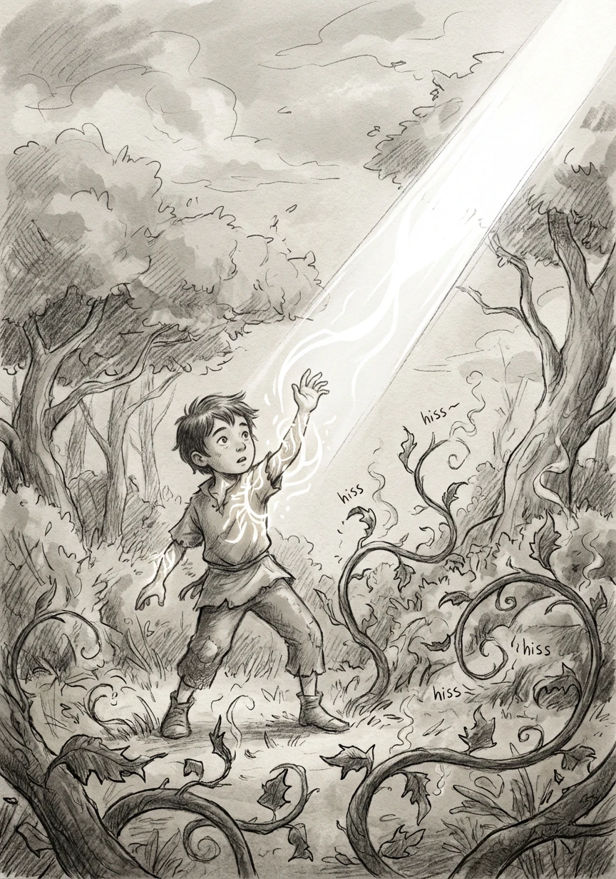 一道星光从天而降，落在林晓身上，他手臂上的纹路变得更加明亮，藤蔓发出嘶嘶的响声，开始枯萎。