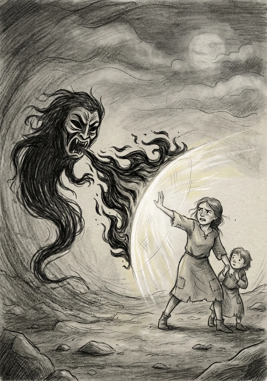 黑影发出愤怒的咆哮，更多的黑焰向两人袭来，苏瑶撑起一道光盾，艰难地抵挡着。