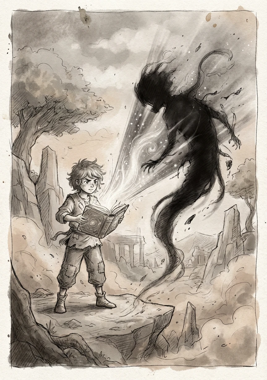 黑影失去了力量来源，开始变得虚弱，苏瑶抓住机会，将古籍对准黑影，星光汇聚成一道光束，将其彻底吞噬。