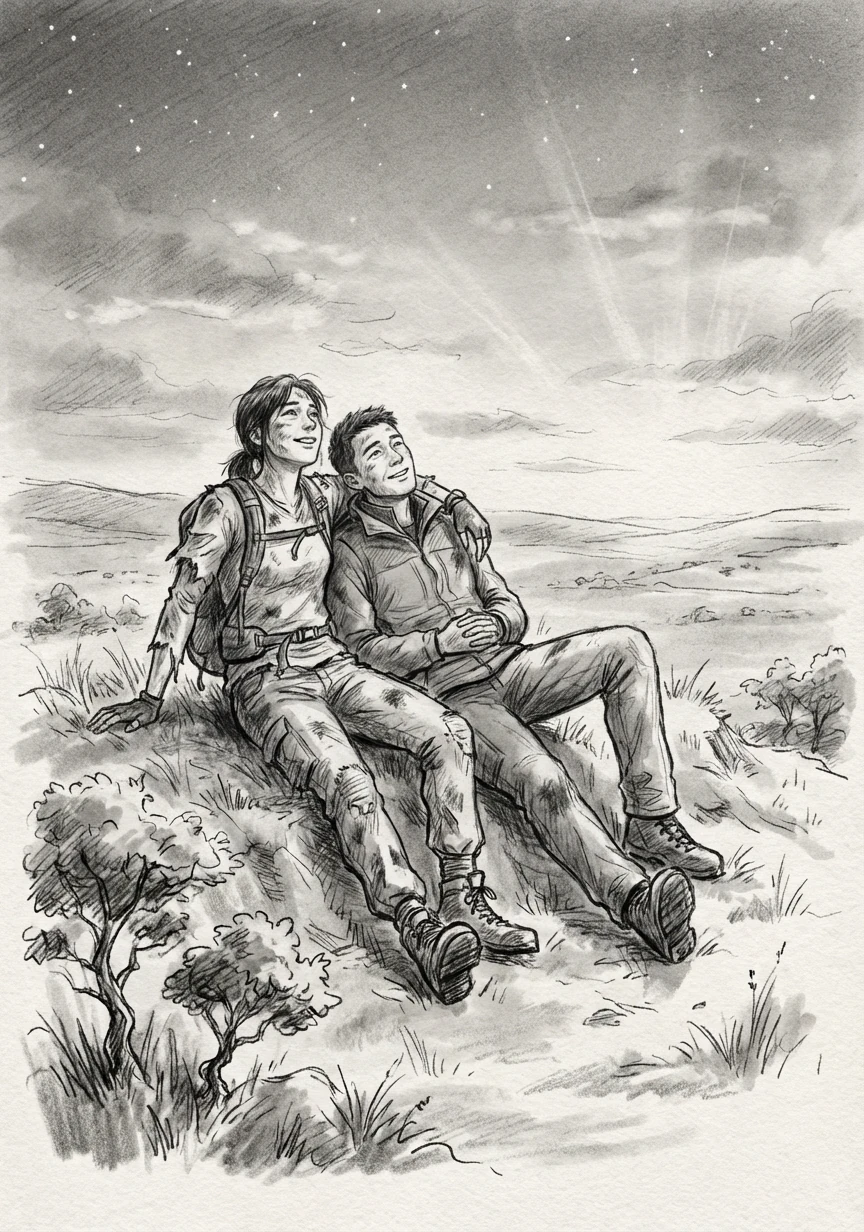 阳光重新照耀大地，林晓和苏瑶疲惫地靠在一起，望着天空中的星辰，知道他们又一次守护了世界的和平。