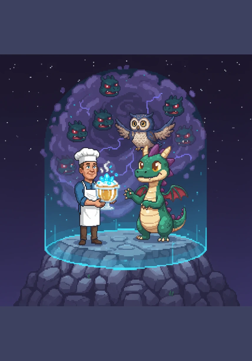 Μετανιωμένος, ο δράκος ανέβηκε στο ψηλότερο σημείο του βουνού και άνοιξε τα φτερά του προς τον ουρανό. Με έναν δυνατό βρυχηθμό, άφησε τη Δευτέρα να βγει από μέσα του σαν μια λάμψη από χρυσή σκόνη.