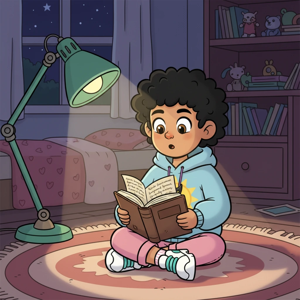 Under the soft glow of his desk lamp, Nijaki carefully opens the dropped diary. Instead of the harsh words he expected, he finds pages filled with elegant handwriting. He reads lines of beautiful, poignant lyrics, each word flowing gracefully across the page, revealing a hidden artistic soul.