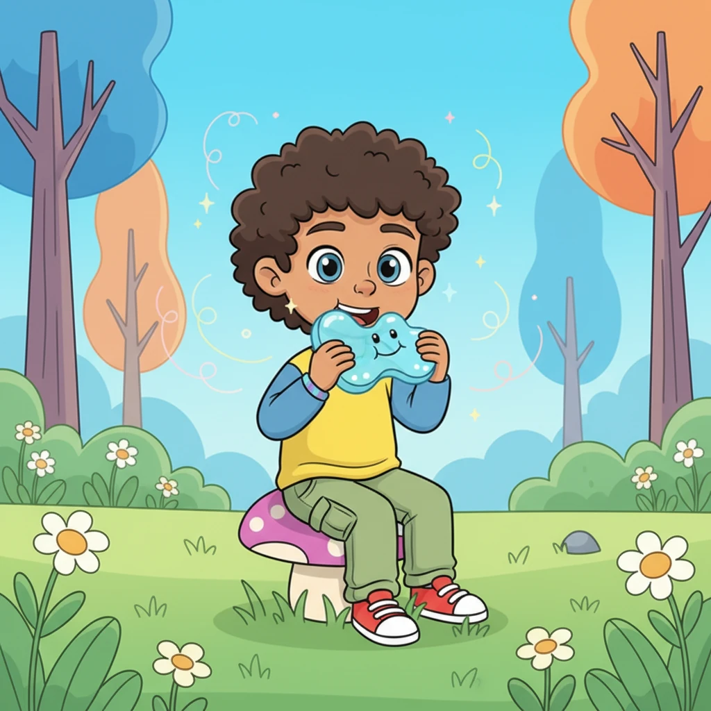 Leo discovered that chewing really helped him feel super calm and happy. It was like a little secret trick to make his wiggles go away. A gentle chew made everything feel peaceful.