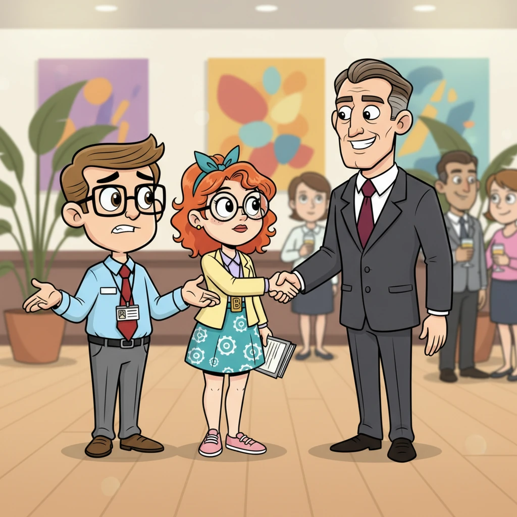 With a slightly shaky voice, Arthur introduced his stunning wife to his formidable boss. Eleanor's eyes, initially cool, widened slightly as Mr. Thorne offered a charming, decisive smile and a firm handshake. She was visibly captivated by his powerful presence, her gaze lingering on him as Arthur tried to interject with a few rehearsed corporate pleasantries.