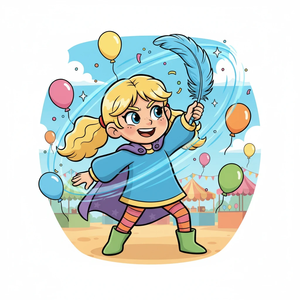 Stella, con un lampo di genio e un sorriso malizioso, usò la piuma in un modo del tutto inatteso, facendola roteare per colpire più palloncini contemporaneamente. La sua astuzia la portò a recuperare terreno rapidamente.