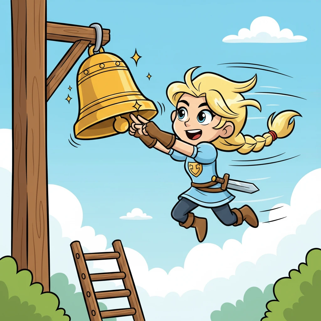 Con un balzo inaspettato e un'esplosione di energia, Stella, con i suoi capelli biondi svolazzanti, toccò per prima la campana, che risuonò festosamente. Un'ondata di sorpresa e pura felicità le inondò il viso.