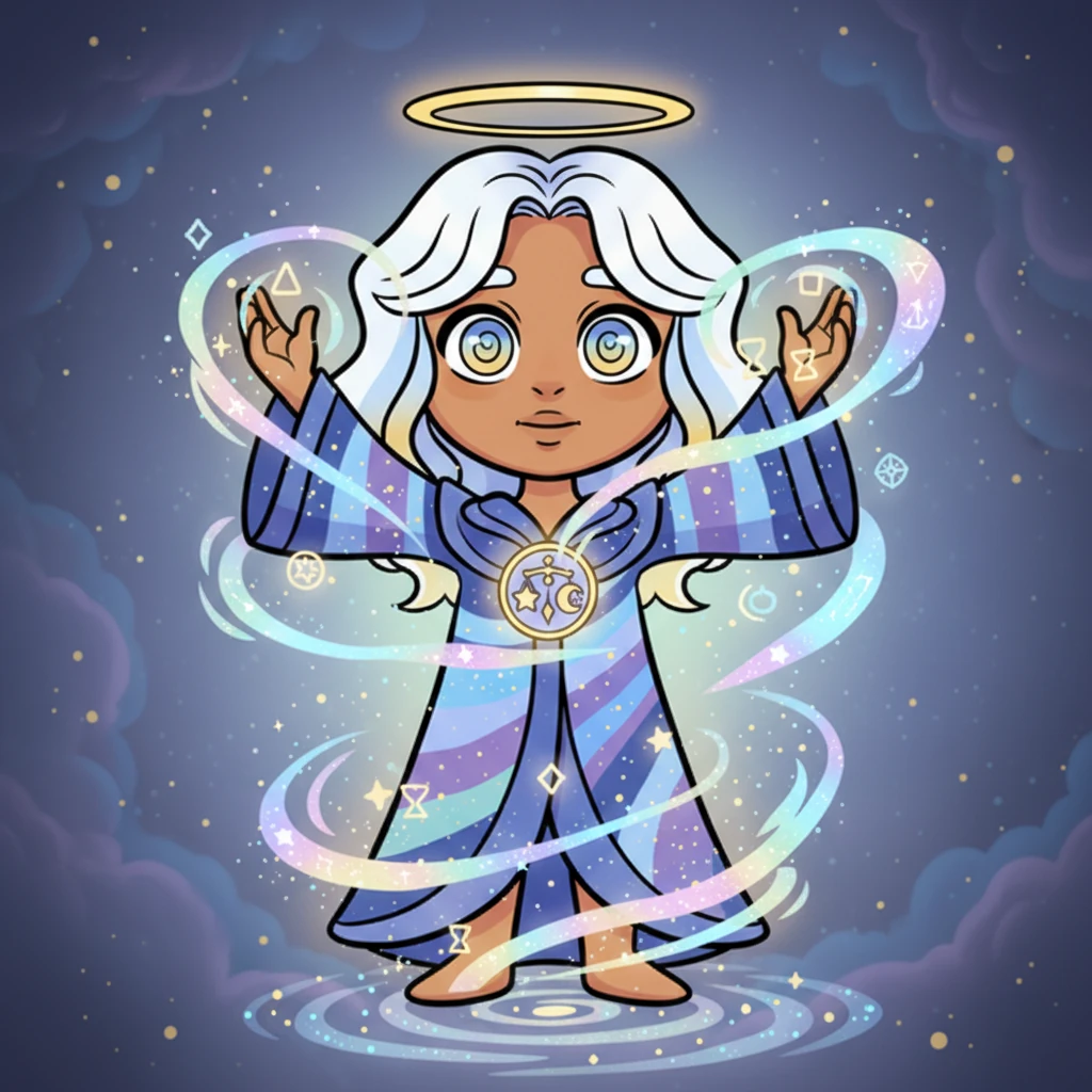 Aetheria felt the surge of chaos and knew her moment had come. Her form glowed brighter, radiating a spectrum of soft, hopeful colors as she prepared for the ultimate challenge. With a determined yet serene expression, she gathered the essence of light, time, and creation around her. She was ready to defend all that was good and true.