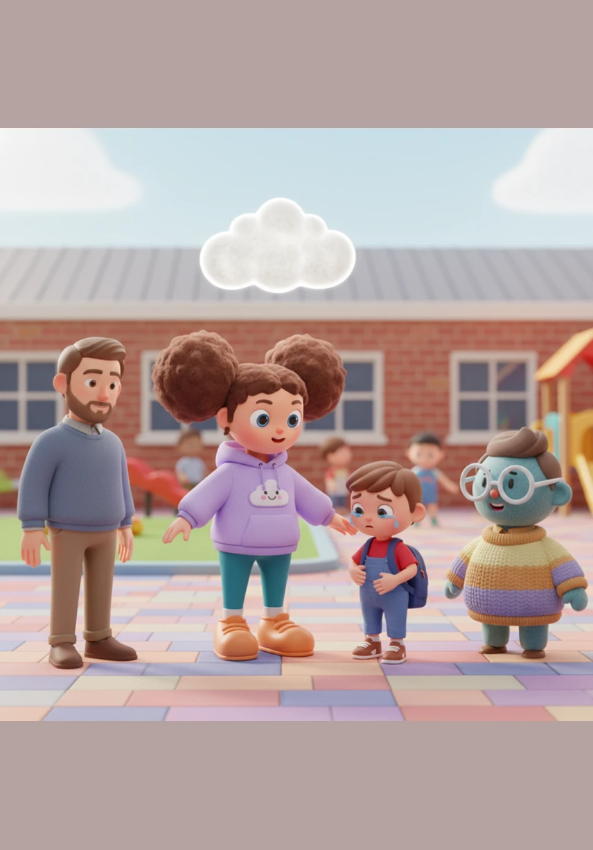 Standing in the vibrant school courtyard, Maya still has her cloud, but it is smaller now and lined with silver light. She takes a deep, clear breath and reaches out to a younger student who looks overwhelmed, offering a kind word and a spark of hope.