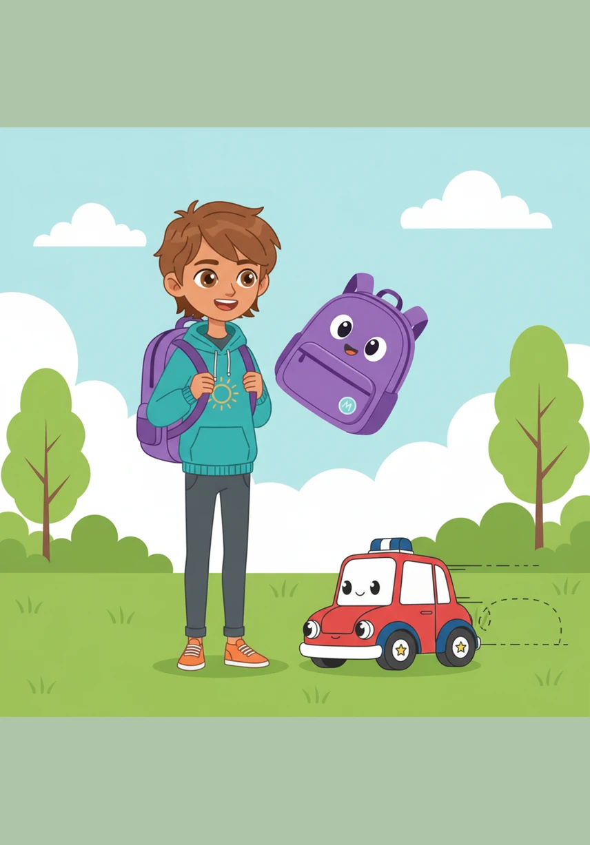 Tomás lands softly in the Dimension of Lost Things, a magical land where the ground is made of soft toys and mountains are built from piles of colorful socks. His lost toy car suddenly starts to move and speak, welcoming him to this secret world. The car explains that everything the backpack swallows eventually ends up here in this wonderful place.