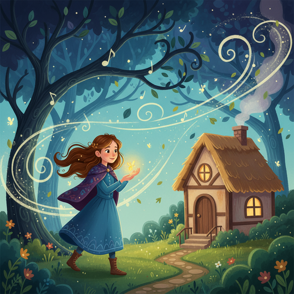 Elara returned to her cottage, the firefly now safe. The Whispering Woods, forever grateful, whispered a gentle melody of friendship and courage in the wind, reminding Elara of her adventure.
