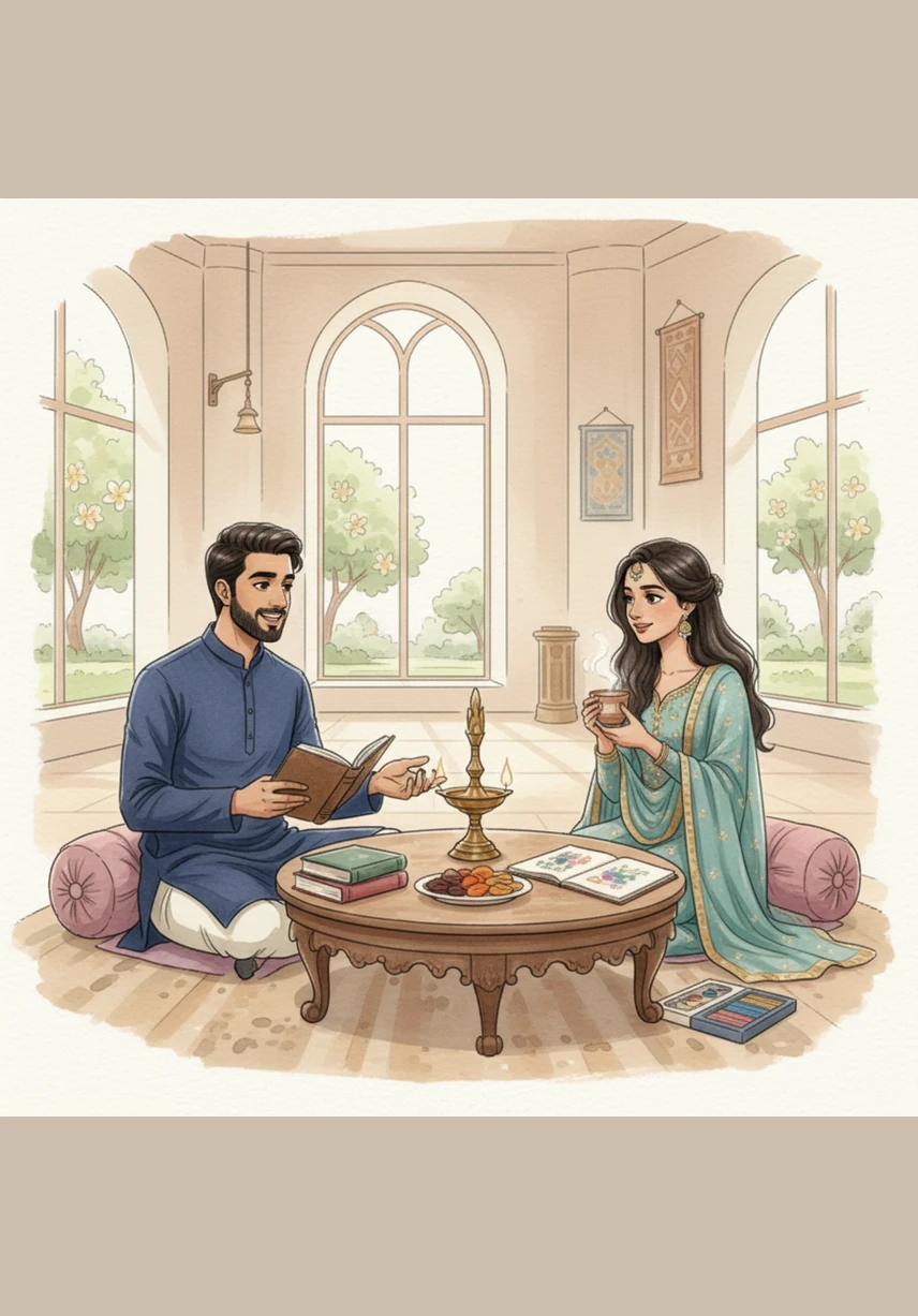 Inside, the atmosphere is calm and spacious, offering a peaceful retreat from the crowded city streets outside. They settle into a cozy table, enjoying the unhurried environment that is perfect for a long-overdue catch-up.