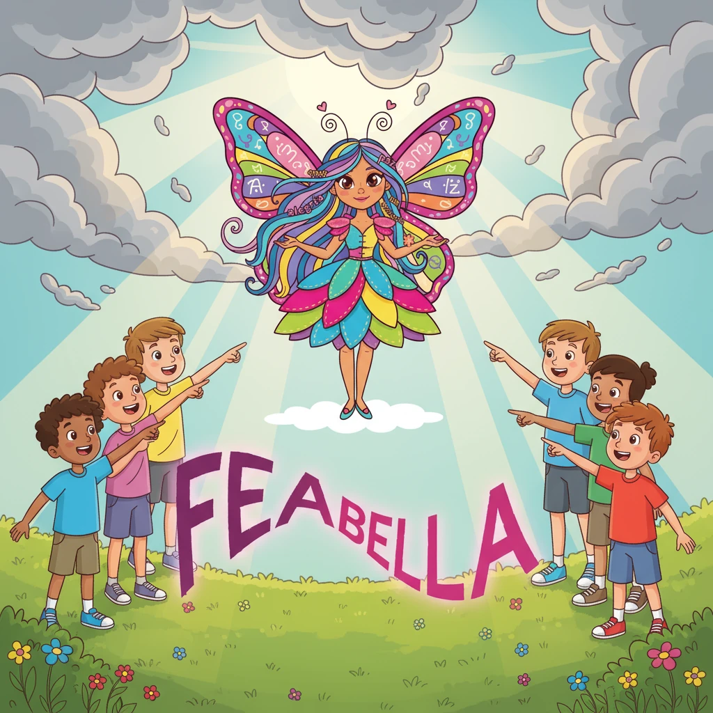 Los niños, escuchando a Mariposa, empezaron a decir “amiga”, “guapa”, “valiente”. Las nubes grises se abrieron, el sol volvió a brillar, y la palabra “fea” comenzó a cambiar. Se estiró, bostezó, y... ¡se transformó en “bella”!