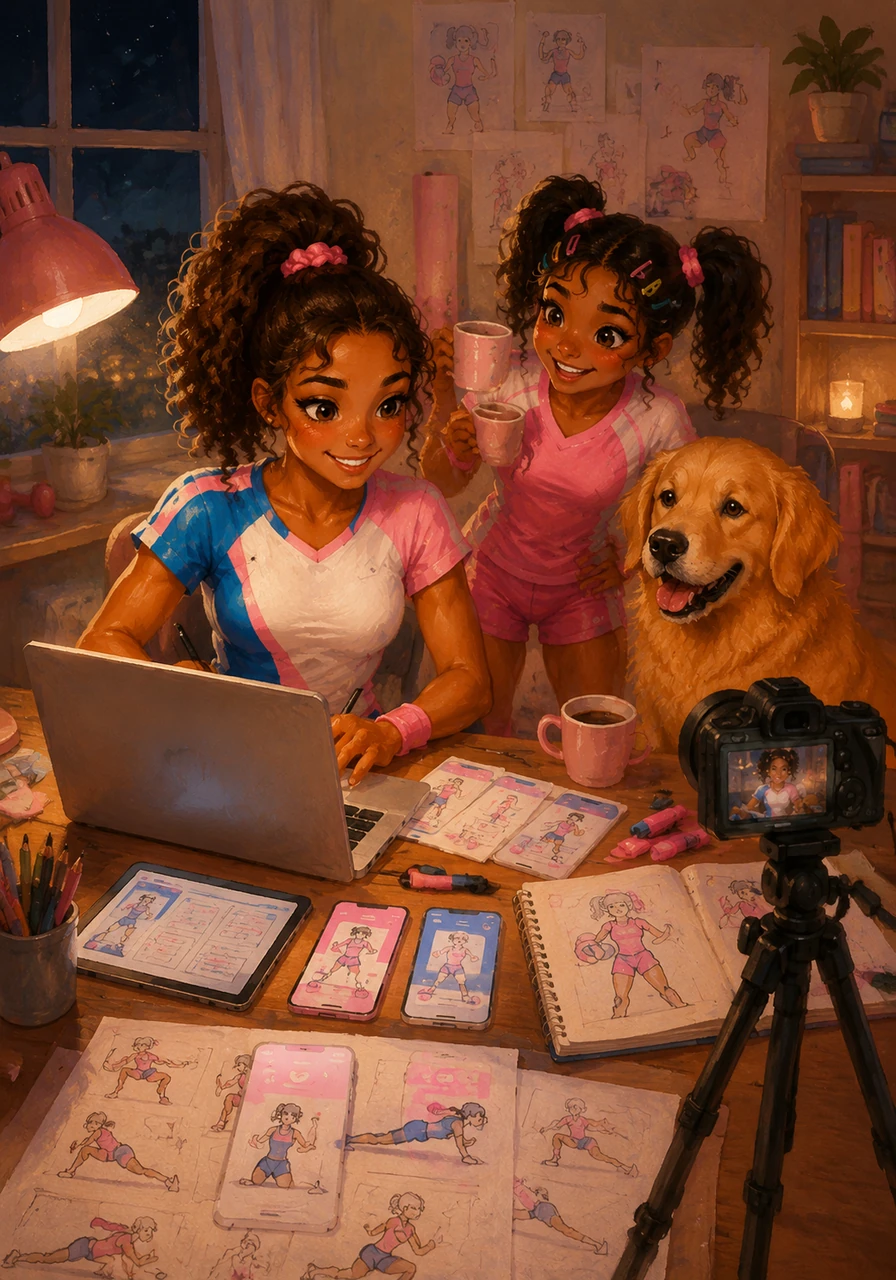 Quería ayudar a otras chicas que, como yo al principio, no sabían por dónde empezar, así que me puse manos a la obra para crear mi propia app de entrenamiento. Pasé noches enteras diseñando pantallas bonitas y grabando tutoriales en mi laptop, rodeada de mis dibujos y mucho café.