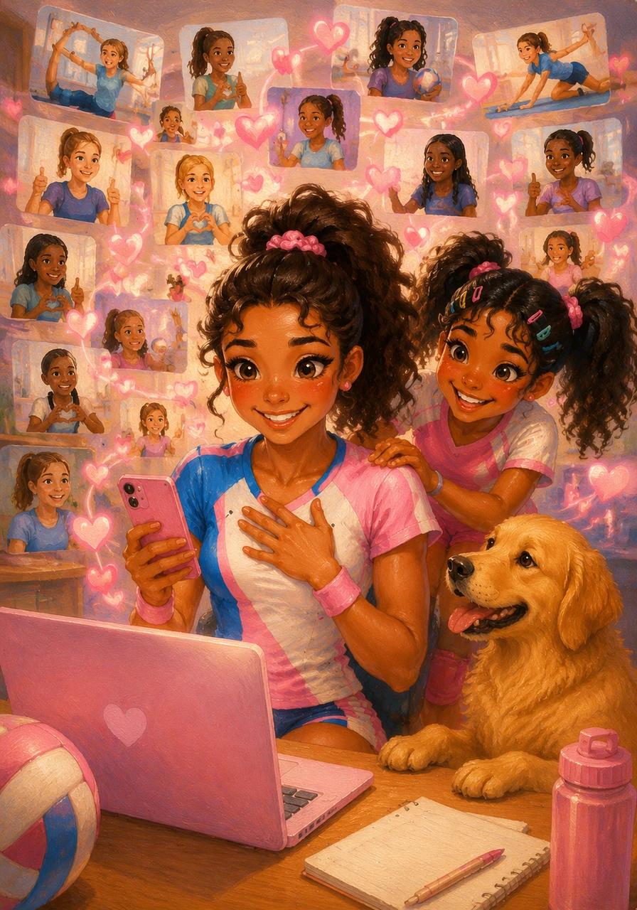 Mi app ahora es una comunidad gigante donde niñas de todo el mundo comparten sus rutinas de ejercicios y mejoran sus posiciones de juego. Ver sus progresos y recibir sus mensajes llenos de corazones me hace sentir que mi propósito va mucho más allá de la red de voleibol.