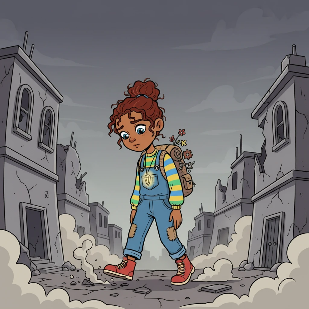 Elara walked through the city, the buildings around her scarred and broken. Dust filled the air, and silence hung heavy, broken only by the whisper of the wind. The world felt gray and hopeless, a place where joy seemed to have vanished.