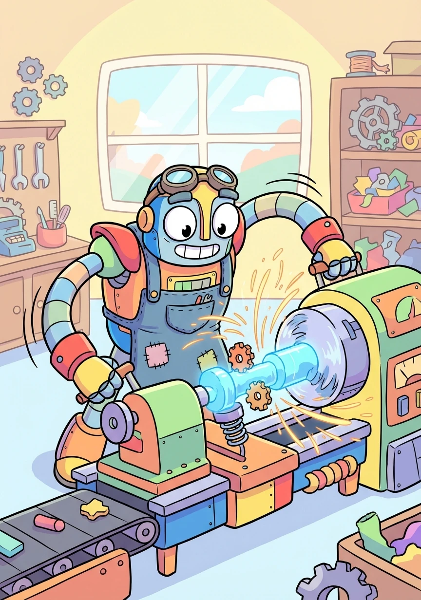 Bolt fired up his automated lathe, shaping the raw materials with incredible precision. Sparks flew as the machine danced to his command, crafting the seal's core.