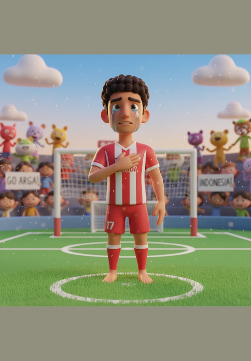 Wearing the national team jersey, Arga stands tall during the anthem, feeling the weight of his country's pride on his shoulders. He has become a symbol of hope, proving that talent and hard work know no boundaries.