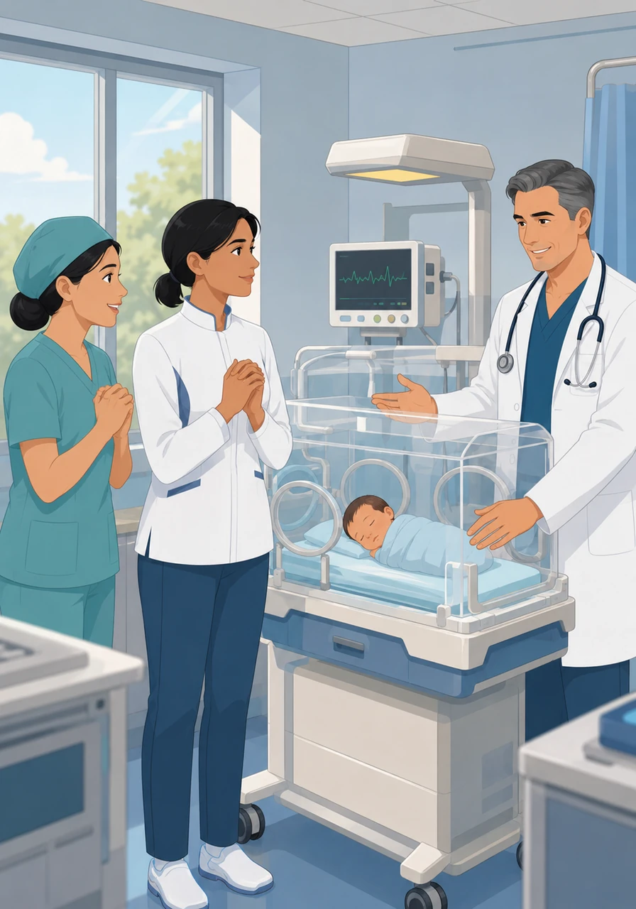 The doctor smiles at Elena, acknowledging that they have finally achieved the safe range required for growth and healing. Inside the incubator, the baby rests peacefully, no longer struggling to stay warm but using that energy to grow stronger. The ward feels peaceful and full of hope for the first time.