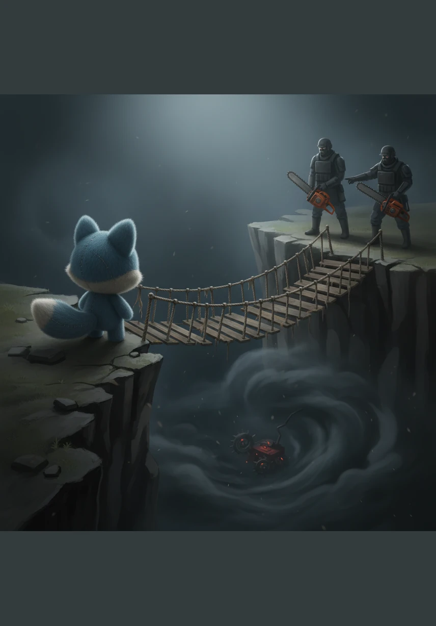 На краю крутого обрыва Сева увидел узкий подвесной мост, который казался единственным путем к спасению. Под мостом клубился непроглядный мрак, скрывающий бездонную пропасть, из которой доносились странные звуки.