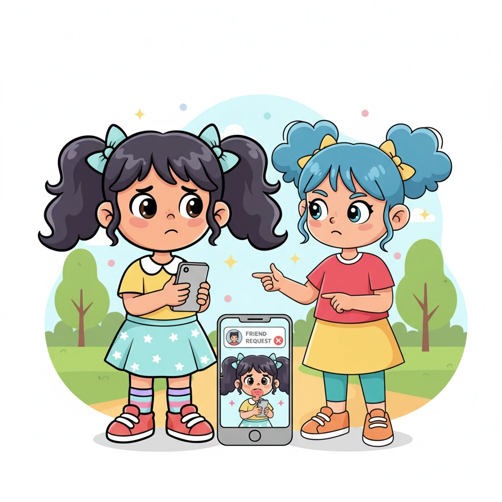 रियाने लगेच सायलीला बोलावले आणि तिला ती मैत्रीची विनंती दाखवली. सायलीने रियाला सांगितले की अनोळखी लोकांशी ऑनलाइन संवाद साधणे धोकादायक असू शकते. रियाने ती विनंती नाकारली आणि स्वतःची माहिती कोणालाही न देण्याचा निर्णय घेतला.