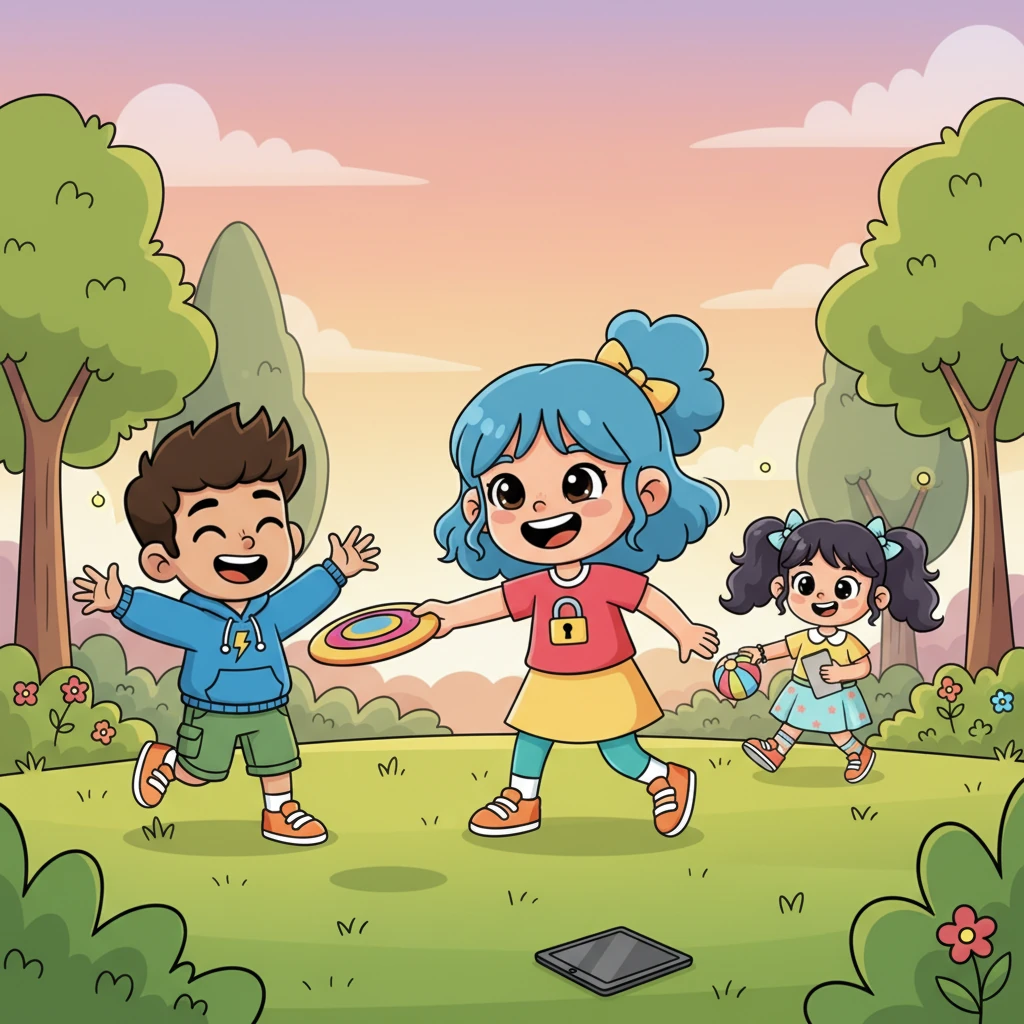 संध्याकाळी, रियाने तिचा टॅबलेट बाजूला ठेवला आणि तिच्या कुटुंबासोबत बागेत खेळायला गेली. तिला समजले की ऑनलाइन आणि ऑफलाइन जगामध्ये संतुलन राखणे किती महत्त्वाचे आहे. ती हसत-खेळत होती.