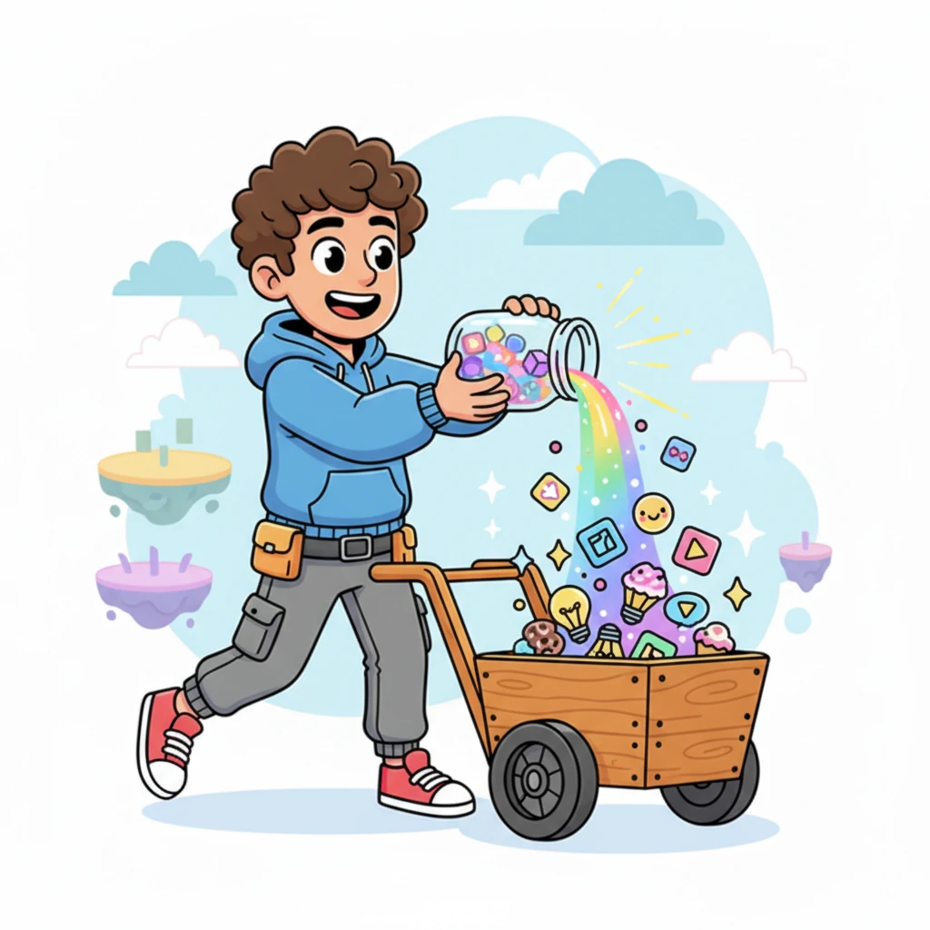 او برای ساخت وب‌سایتش، به "مواد دیجیتالی" نیاز داشت. رایان با چرخ دستی کوچکش، به جمع‌آوری کدهای رنگارنگ، پیکسل‌های درخشان و ایده‌های شیرین پرداخت. او آنها را با دقت در یک شیشه جادویی می‌ریخت که از آن نورهای رنگی ساطع می‌شد.