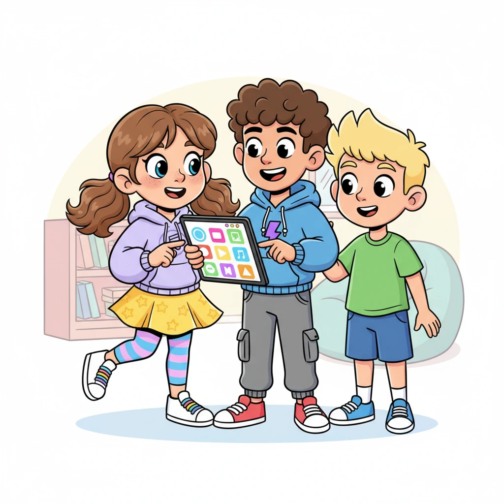 رایان با خوشحالی دوستانش را دعوت کرد تا وب‌سایت جدیدش را ببینند. آنها با چشمانی گرد و پر از تعجب به صفحه نمایش نگاه می‌کردند. رایان با اشاره دست، آنها را تشویق کرد تا دکمه‌های رنگی را امتحان کنند.