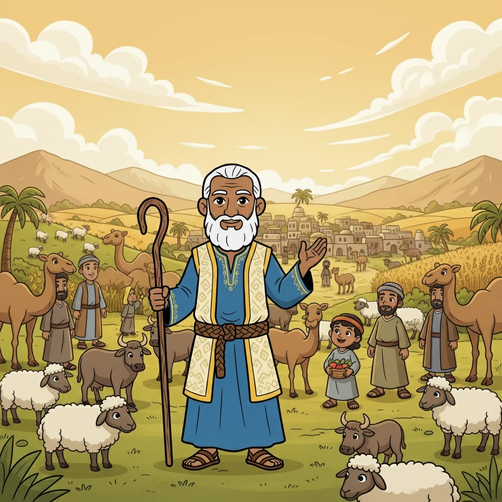 En la tierra de Uz, vivía Job, un hombre justo y próspero. Tenía muchos animales, una gran familia y era conocido por su bondad y su devoción a Dios. Job agradecía a Dios por todas sus bendiciones y siempre se esforzaba por hacer el bien.