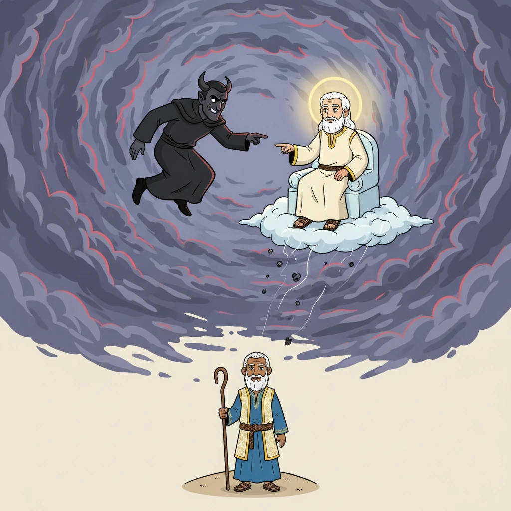 En el cielo, el enemigo desafió a Dios, cuestionando la fidelidad de Job. Dios permitió que Job fuera probado, pero le aseguró que no perdería su vida. El escenario celestial se oscureció, anticipando los desafíos que estaban por venir.