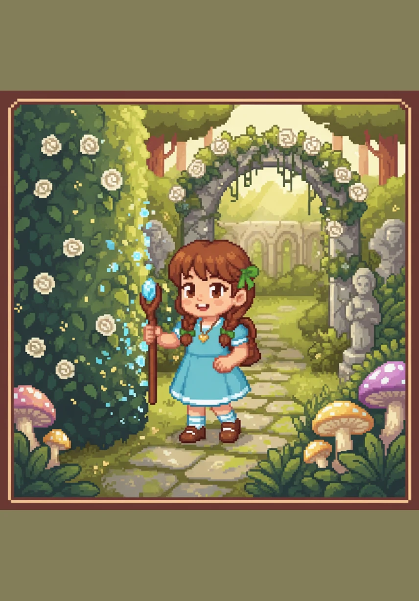 Lily stepped through a shimmering hedge of thorns that parted like a curtain to welcome her. Before her lay a valley filled with flowers that sang in harmony, though their voices were faint and their colors were muted by a lingering fog. She realized she was no longer in her grandmother’s backyard, but in the heart of a legend.