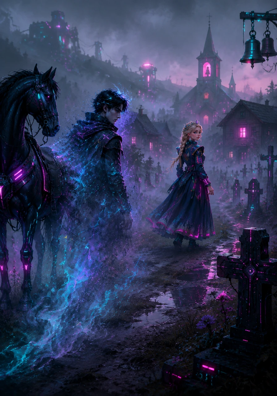 They reach the edge of their native village just as the church bells begin to toll, and Kostandin tells his sister to go ahead to their mother's house while he rests his horse. In the blink of an eye, he vanishes into the morning mist near the graveyard, returning to his eternal slumber.