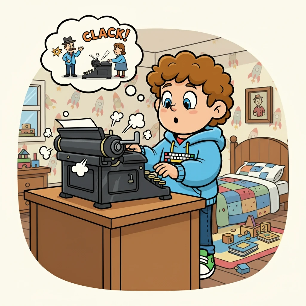 В своей комнате Никита нашел старую, большую печатную машинку. Она была такой шумной! Он представил себе, как люди печатали на таких машинах давным-давно, и это было для него удивительно.