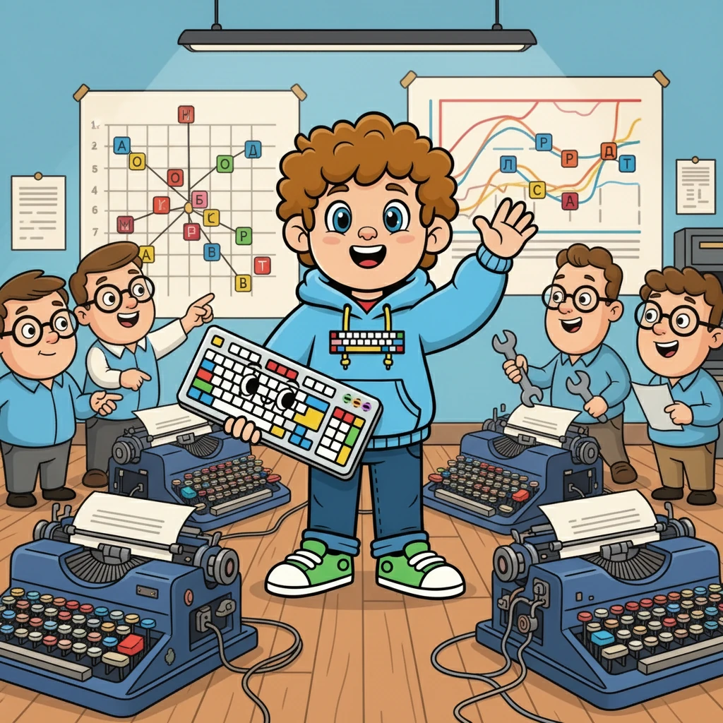 Умные инженеры придумали выход! Они разнесли буквы, которые часто встречаются рядом в словах. Это немного замедлило печать, но зато машинки перестали ломаться. Никита понял, как это было гениально!