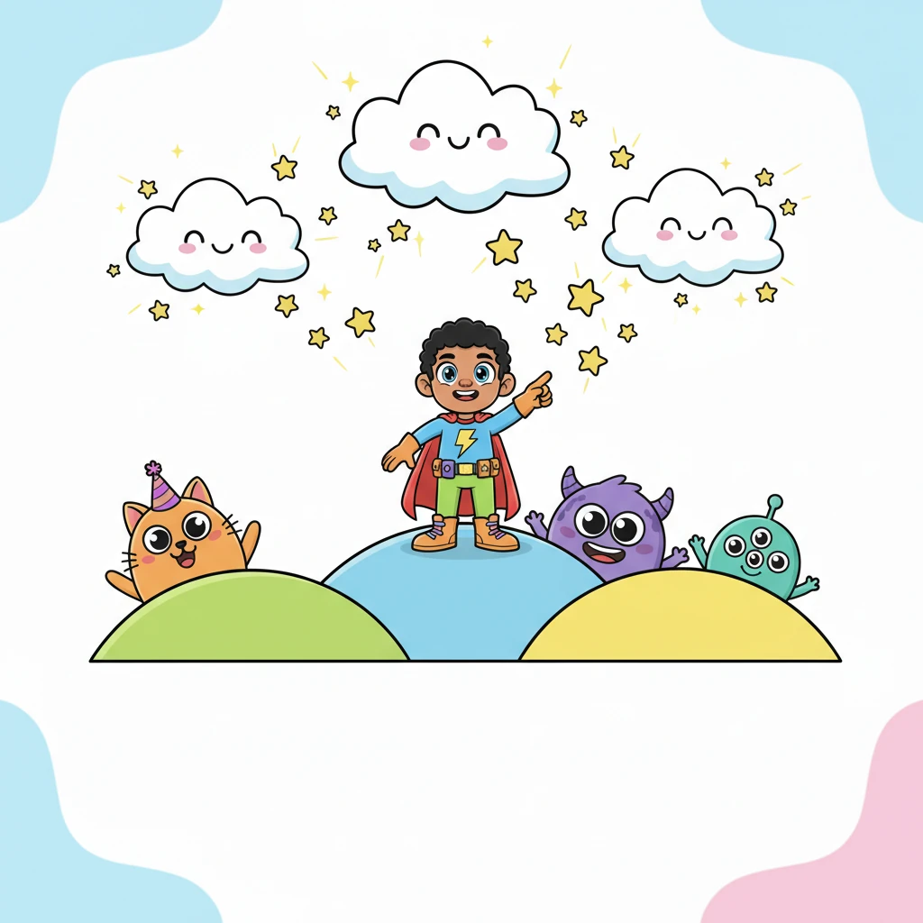 Next, she added playful elements: wobbly, smiling clouds floated across the screen, and little animated stars twinkled with glee. Friendly, round characters with exaggerated smiles popped up from behind colorful hills, ready to greet anyone who visited. The website was beginning to hum with energy.