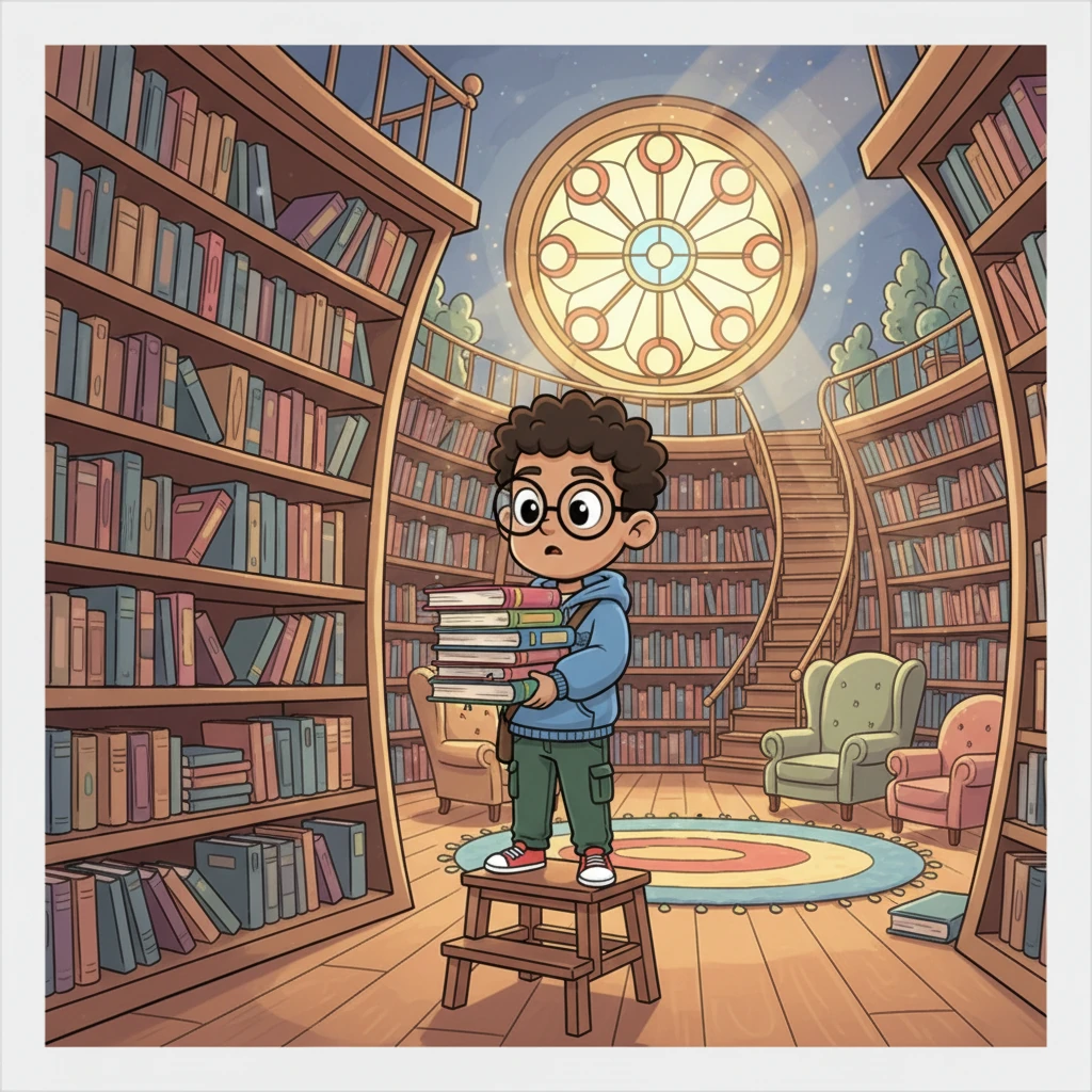 At first, Aarav was a bit clumsy, stacking books carefully but still feeling unsure. Yet, as he meticulously placed each volume, a quiet calm began to settle over him. The scent of old paper and new adventures filled the air, gently easing his anxieties.