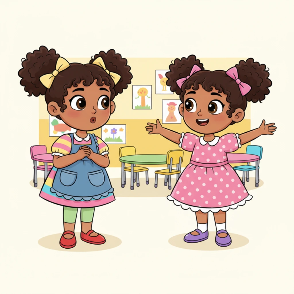 The teacher invited everyone to practice. "Look me in the eyes, smile, and say, 'Good morning.'" Sofia took a deep breath, then looked at her friend Ana. "G-good morning," she whispered shyly. Ana's face lit up with a huge smile, "Good morning, Sofia!" Something wonderful happened inside Sofia; the tightness in her chest vanished.