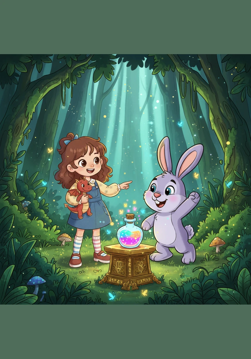 She decides to paint a magnificent tea party set on an old wooden tree stump. Suddenly, delicate porcelain cups and a steaming teapot appear, smelling faintly of jasmine and sweet honey.