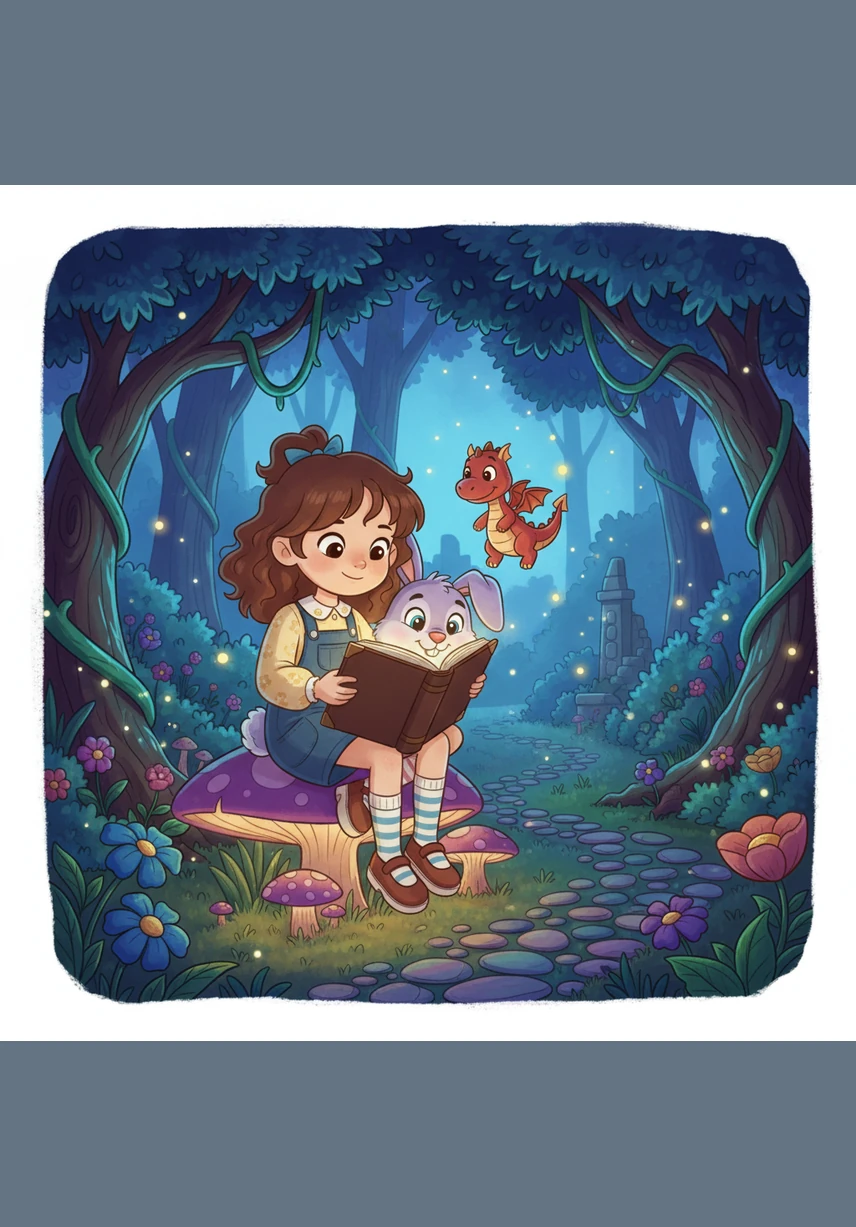 The two friends spend the evening painting rainbows and flowers that sing soft, sweet lullabies. The garden transforms into a dreamlike wonderland of vibrant color and gentle light.