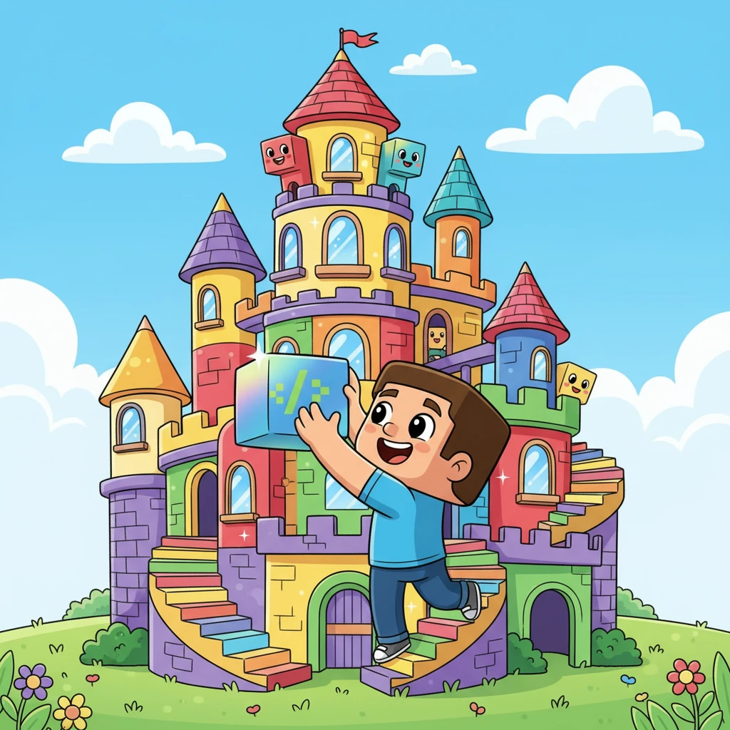 Inspired by everything he had seen and learned, Bob found a perfect spot and began to build. He stacked blocks of every color and material, creating a towering, whimsical castle with spiral staircases and sparkling windows. His heart swelled with joy as his imagination flowed through his hands, bringing his dream structure to life.
