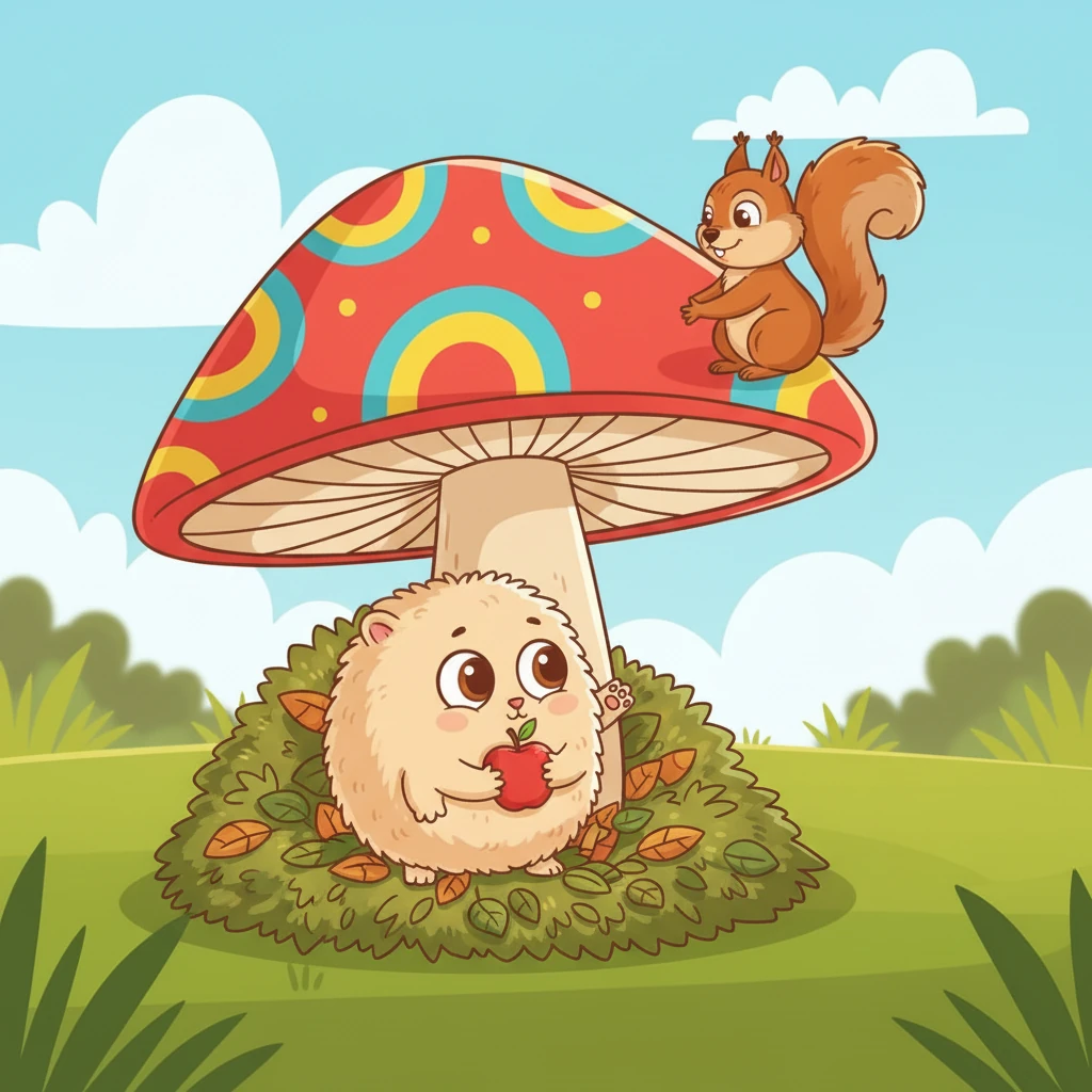 Before bedtime, Pip snuggled into a cozy bed of soft leaves under the mushroom. They thought about how wonderful it was to meet new friends and how easy it was to just say 'hi'.