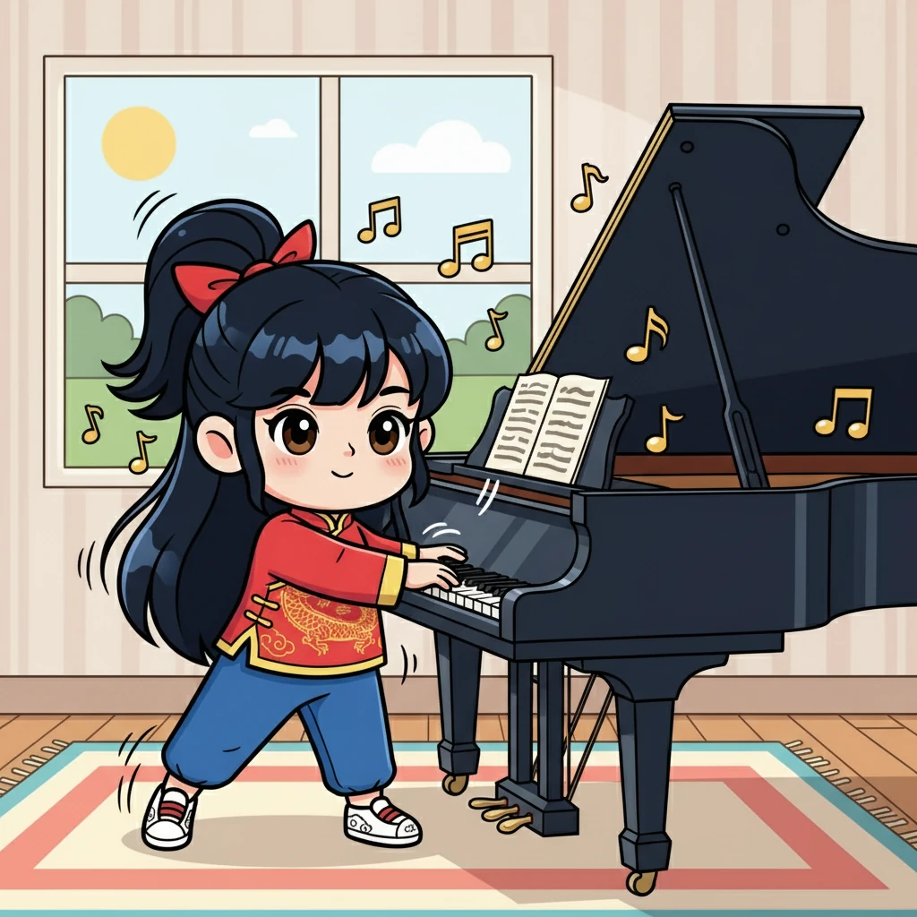 除了运动，小煜也对音乐产生了浓厚的兴趣。她开始学习钢琴，并展现出了惊人的天赋。她每天都刻苦练习，手指在琴键上跳跃，发出美妙的旋律。