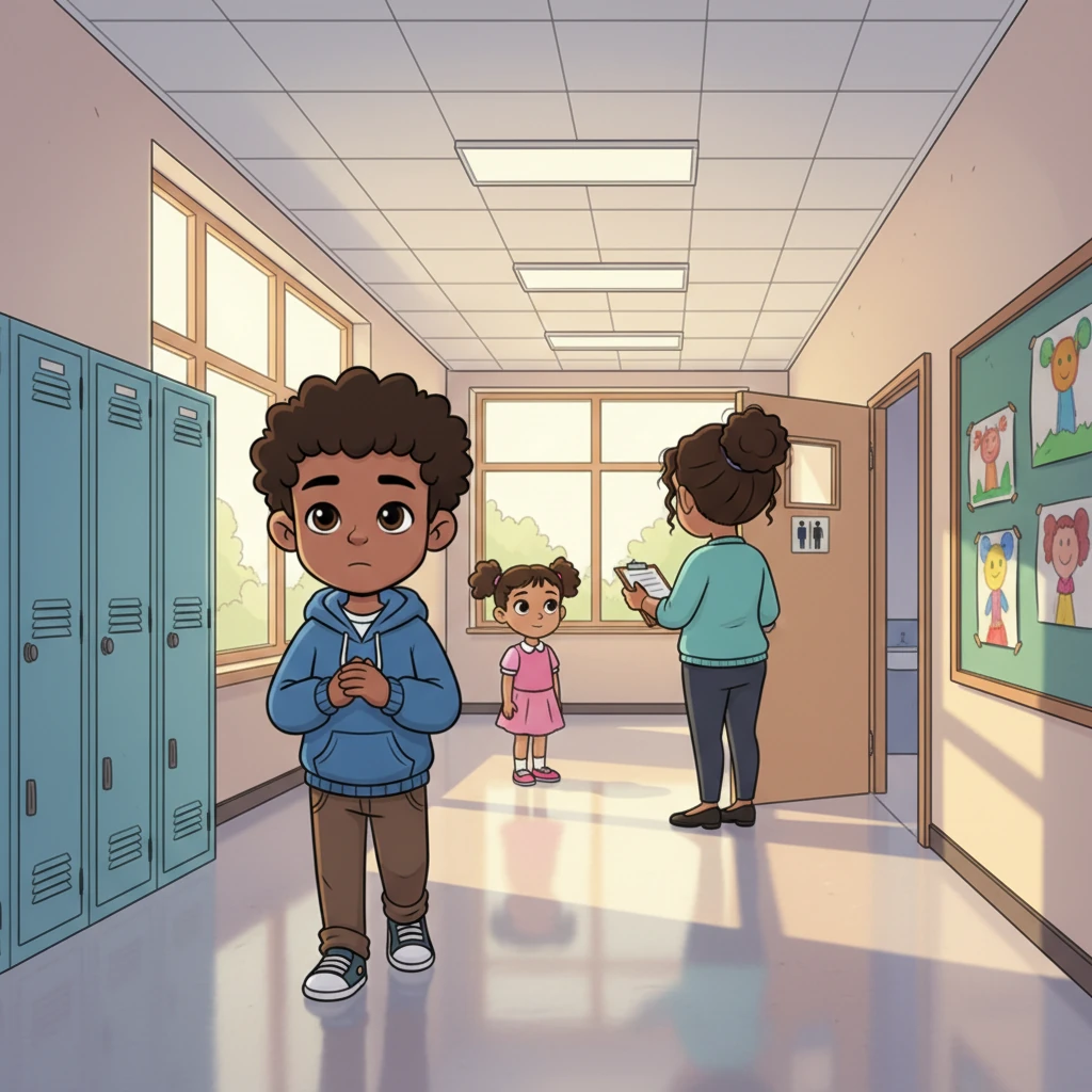 When Leo goes to the bathroom, he walks quietly and calmly down the school hallway. If someone else is already using the bathroom, he waits patiently for his turn. He always remembers to be respectful of others.
